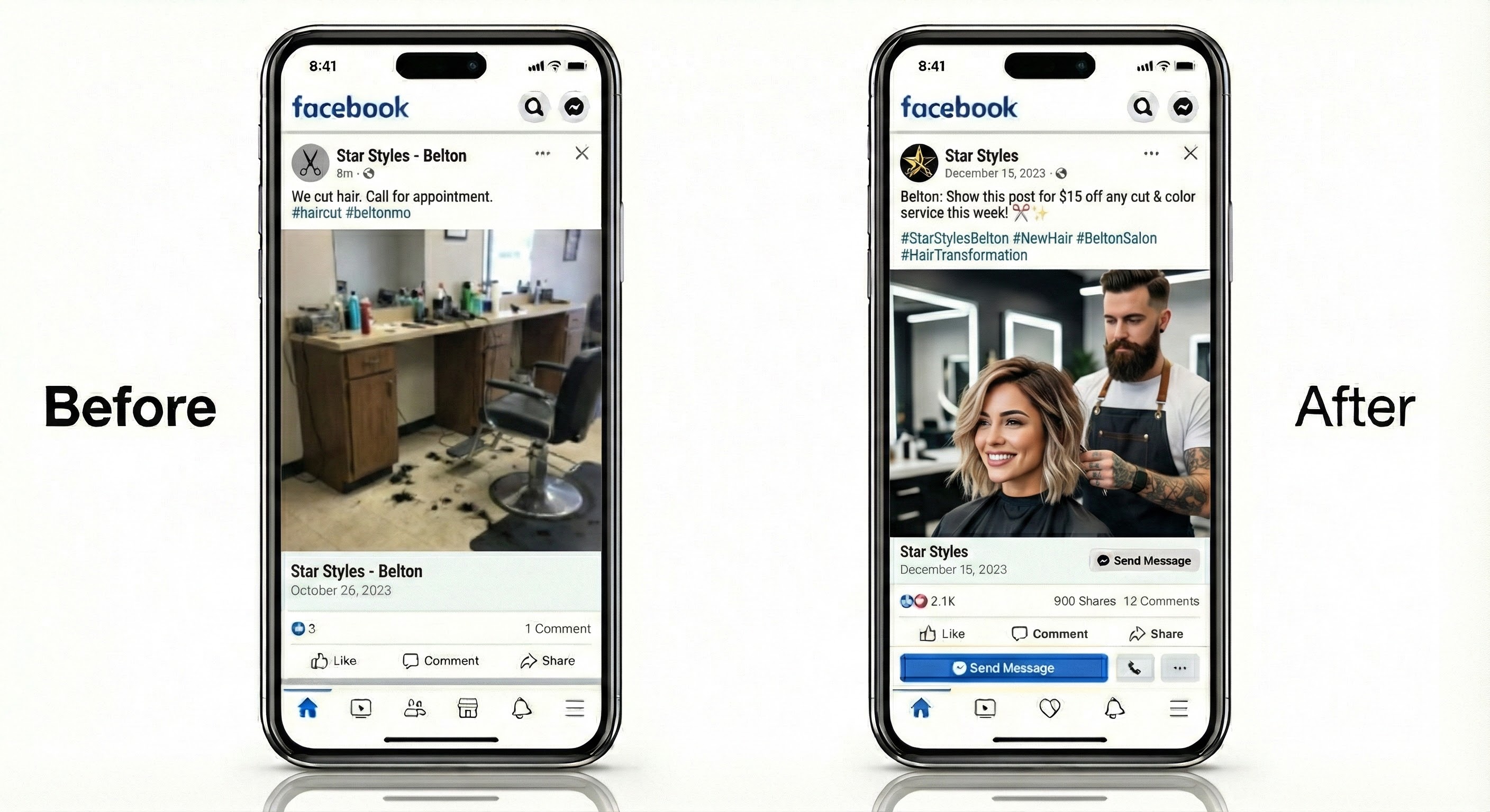 Salon Comparison - Before and After Social Media Transformation